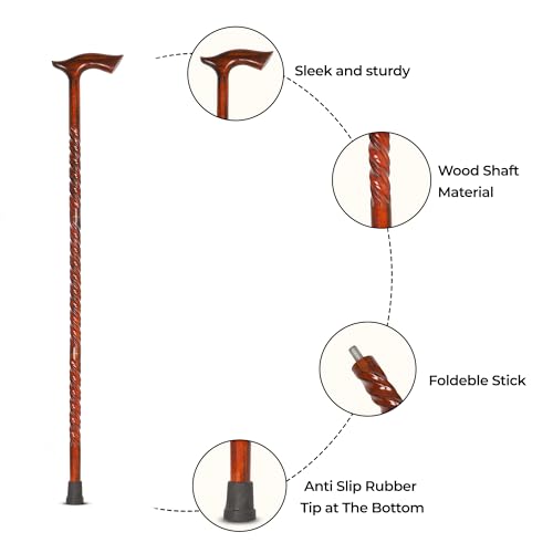 Wood Cane 36 Inches Natural Classic Wood Walking Stick Fancy Canes Ergonomic Wood Cane for Seniors (Elegant Derby Handle)