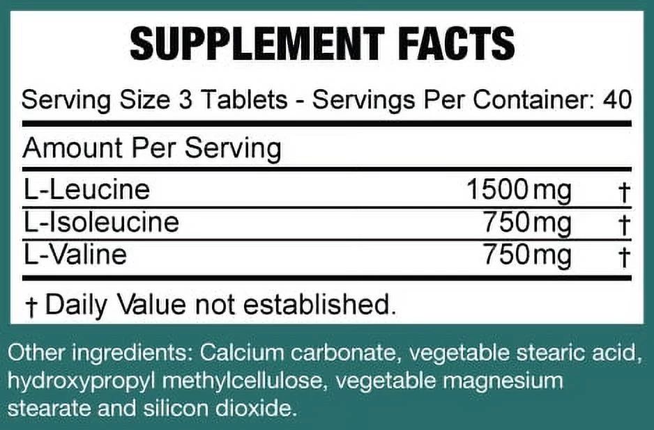 BCAA Tablets - 120 Pills, Extra Strong 1000mg Per Tablet - 2:1:1 Branched Chain Amino Acid Ratio Supplement - Non-GMO Natural Ingredien's - by Raw Barrel
