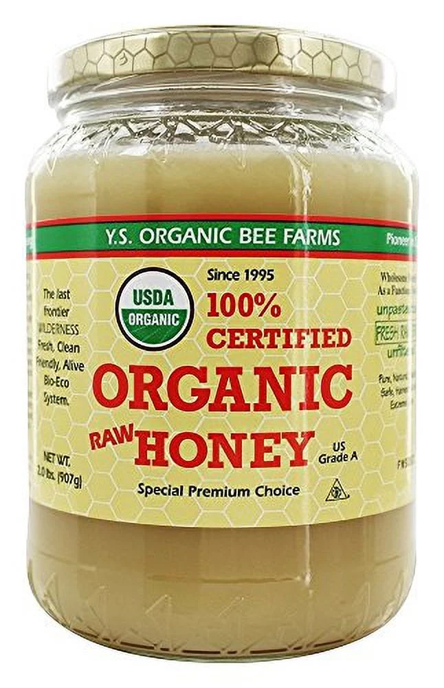 YS Organic Bee Farms CERTIFIED ORGANIC RAW HONEY 100% CERTIFIED ORGANIC HONEY Raw, Unprocessed, Unpasteurized - Kosher 32oz (Pack of 2)