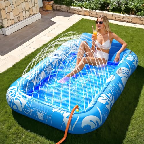 Inflatable Tanning Pool Lounger Float with Sprinkler, 77