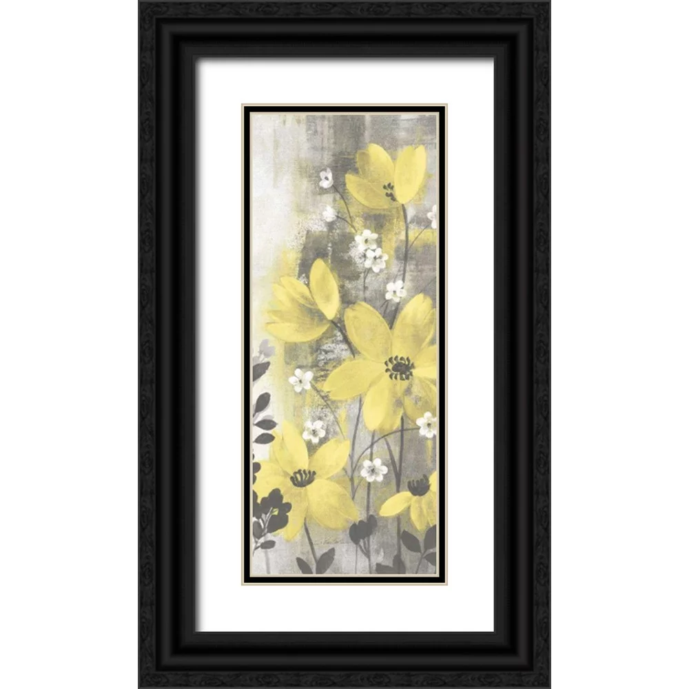 Vassileva, Silvia 10x18 Black Ornate Wood Framed with Double Matting Museum Art Print Titled - Floral Symphony Yellow Gray Crop I