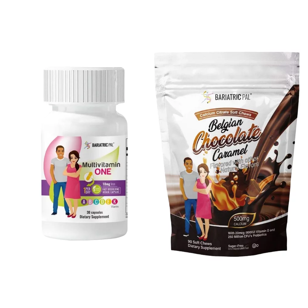 Gastric Bypass Complete Vitamin Pack - Capsules Size: 1-Month Supply, BariatricPal Multivitamin ONE: Capsule with 18mg Iron, BariatricPal Calcium Citrate Soft Chews: Belgian Chocolate Caramel