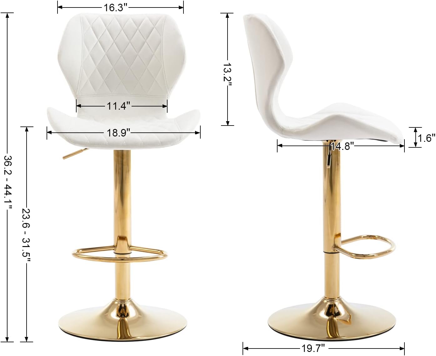 Lei Yu Adjustable Bar Stools Set of 4 Modern Velvet Swivel Bar Stools with Gold Stable Metal Frame Padded Island Chairs with Back and Footrest for Kitchen Island/Living Room/Pub/Coffee/Shop, Cream