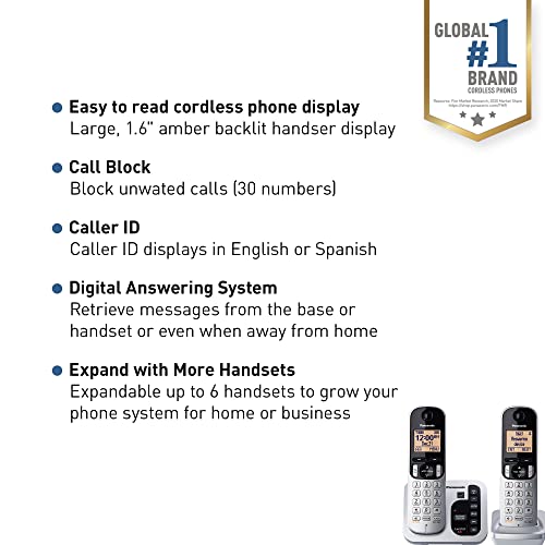 Panasonic Expandable Cordless Phone System with Answering Machine, Call Block and High Contrast Displays and Keypads - 1 Cordless Handset - KX-TGC220S (Silver/Black)