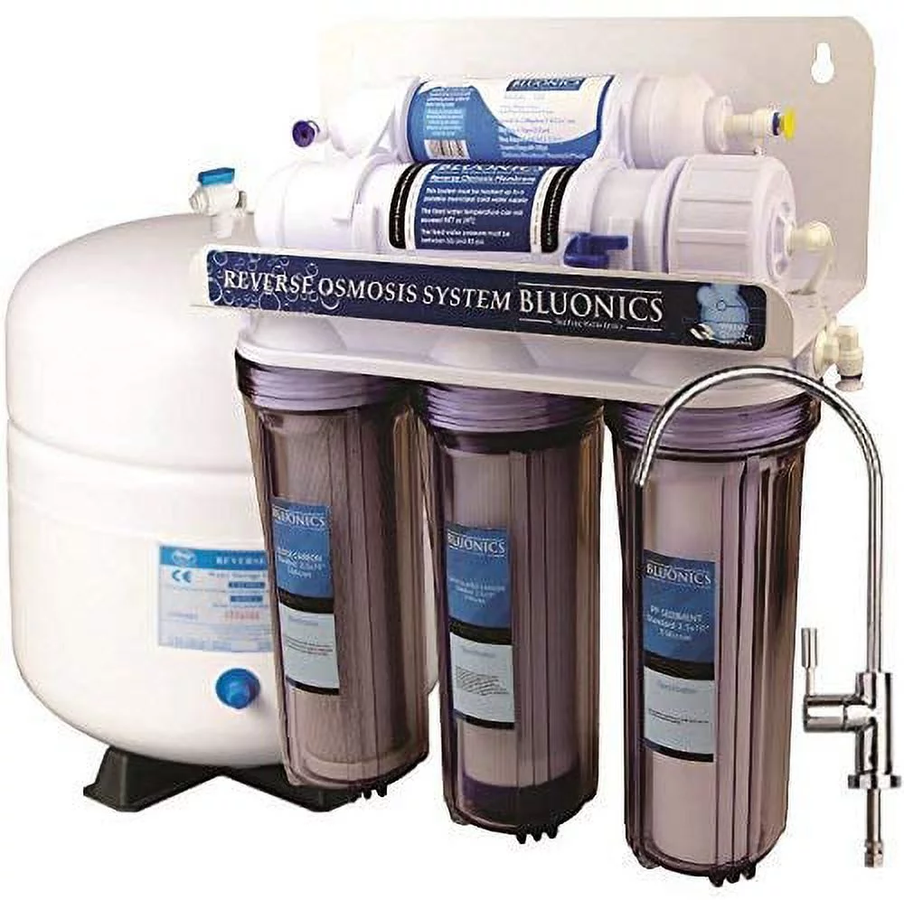 Bluonics 5 Stage Undersink Reverse Osmosis Drinking Water Filter RO 50 GPD Home Purifier with NSF Certified and Clear Housings