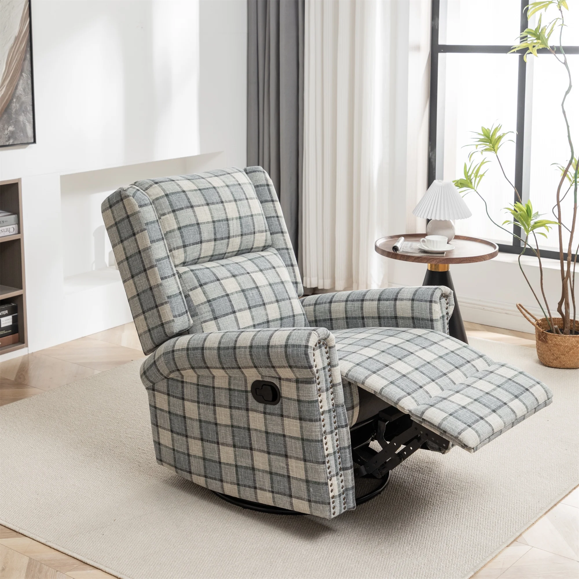 Swivel Rocker Recliner Chair, Manual Rocking Recliner Chair, Wingback Swivel Recliner Chair, Glider 360 Degree Swivel Chair with Padded Seat, Swivel Recliner Chairs for Living Room -- Green