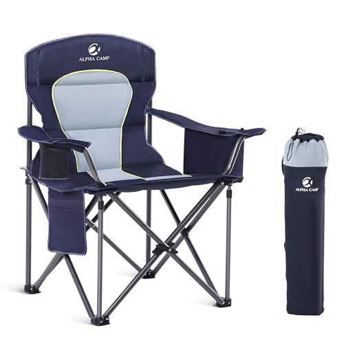 GREEN PARTY Folding Camping Chair Oversized Heavy Duty Lawn Chair with Cooler Bag, Cup Holder, Storage Pocket, Collapsible Padded Outdoor Arm Chair, Quad Lumbar