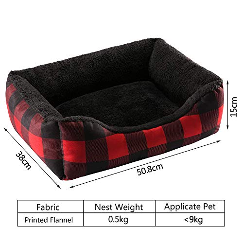 Hollypet Printed Flannel Rectangle Plush Dog Cat Bed Self-Warming Pet Bed, Christmas Red and Green Check