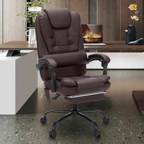 Executive Office Chair with Massage Reclining Office Chair with Footrest High Back Ergonomic Computer Desk Chairs Soft Leather for Home Office Black