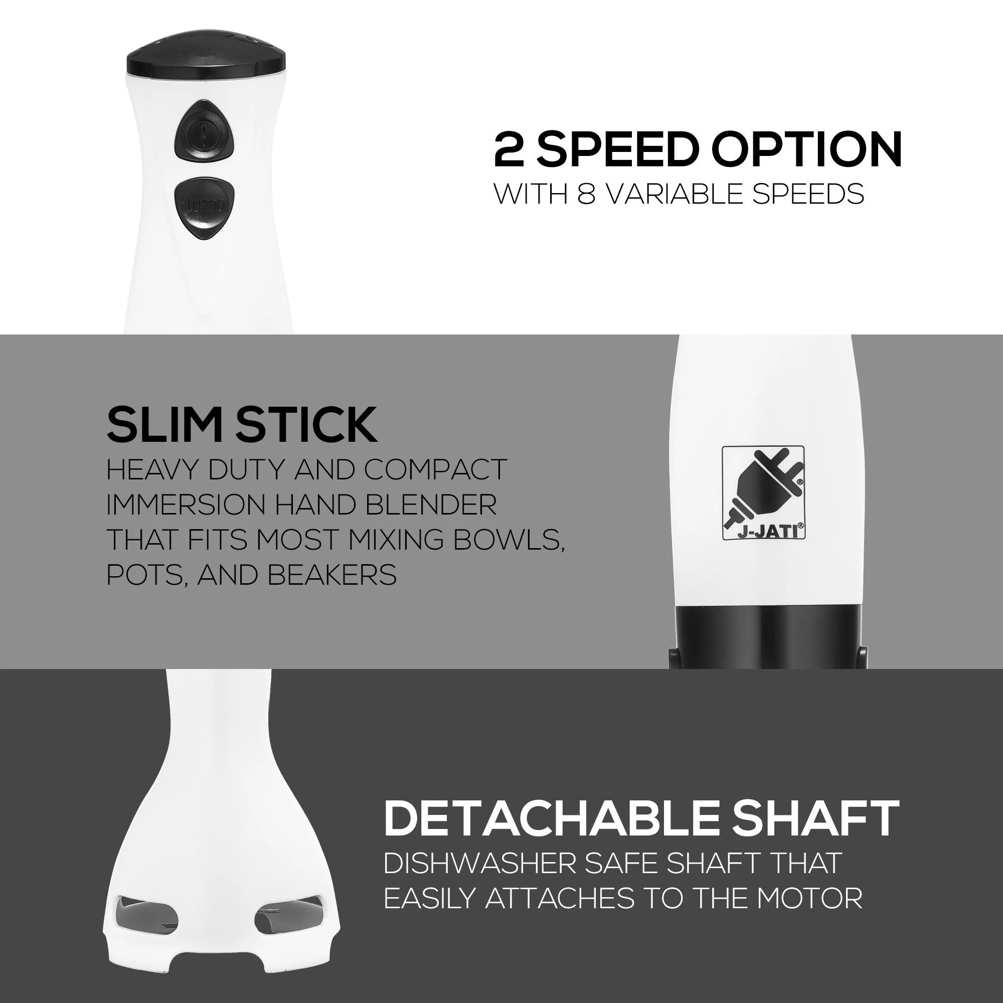 J-Jati BL812 300W Hand-Blender Stick Blender, White & Black