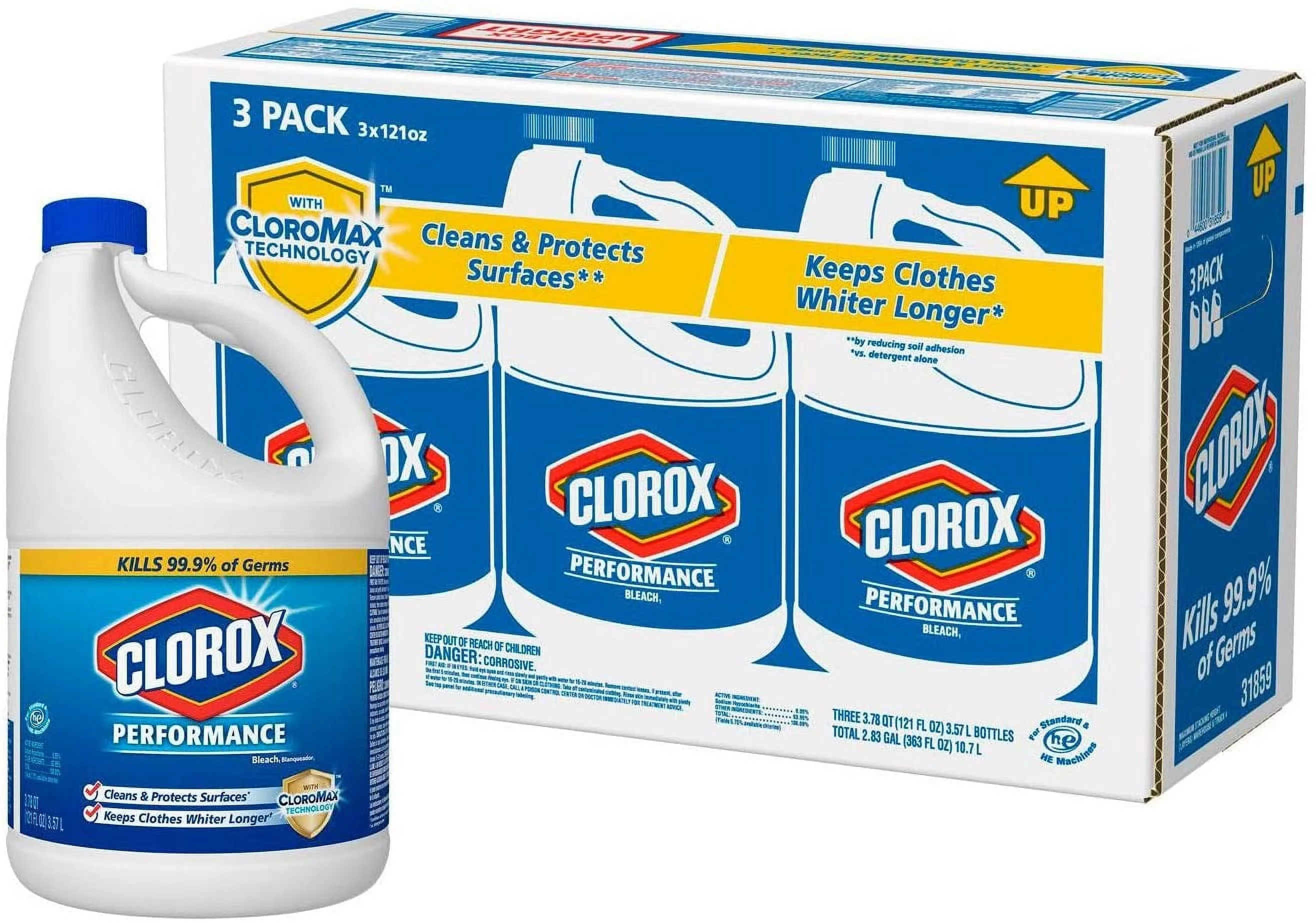 Clorox Performance Bleach, 121 Oz, Pack of 3