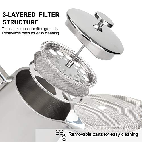 Secura French Press Coffee Maker, 50-Ounce, 304 Stainless Steel Insulated Coffee Press with Extra Screen