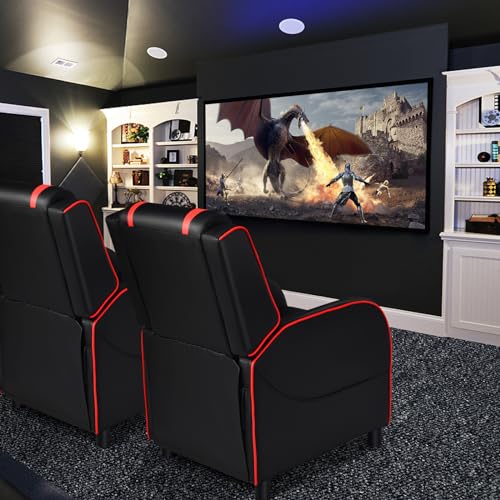 GYMAX Gaming Recliner, Massage Gaming Chair w/Adjustable Footrest, Remote Control & Side Pocket, Ergonomic Game Lounge Chair, Racing Style Single Theater Seat Game Sofa for Adults (Pink)