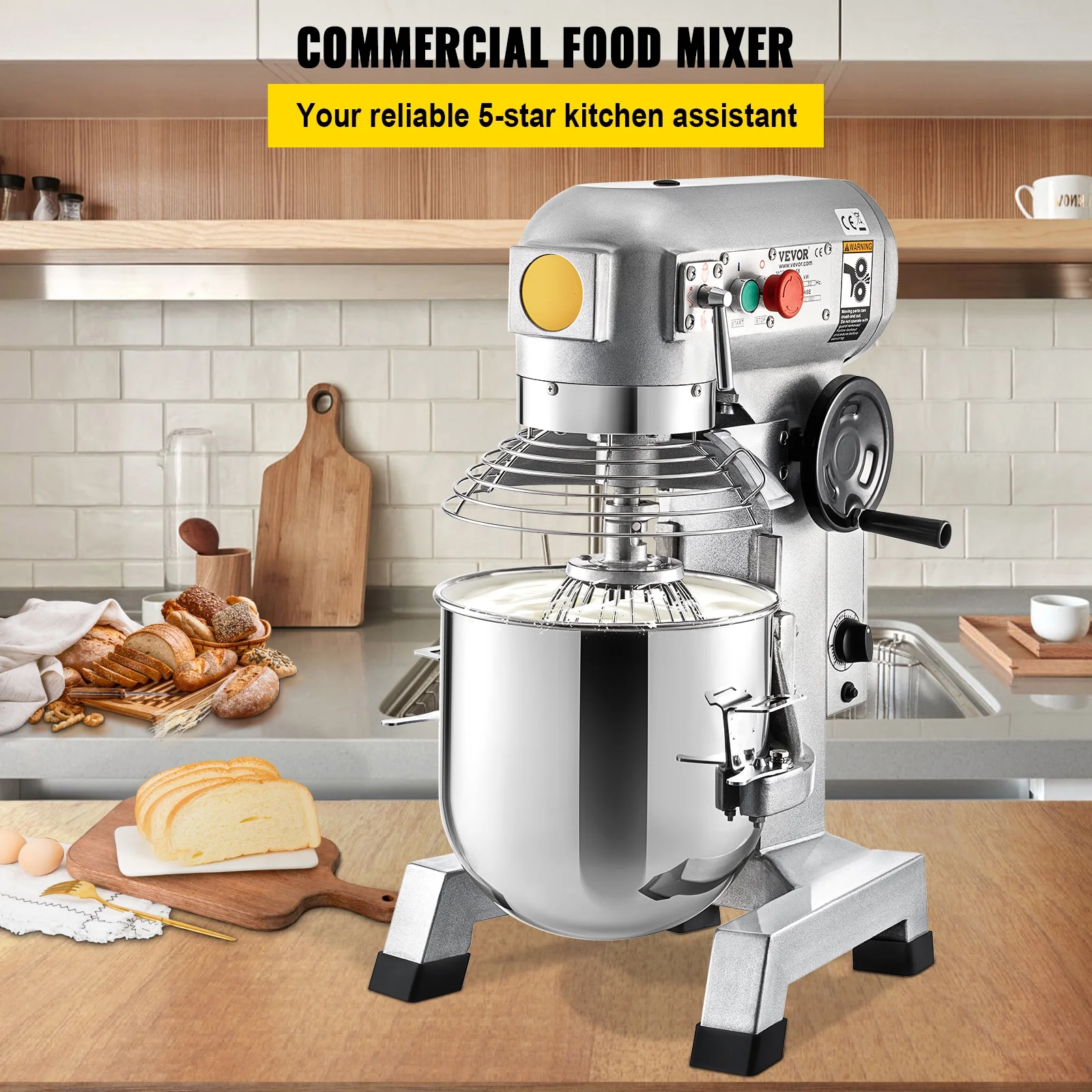 BENTISM Commercial Electric Food Mixer Stand Mixer 30Qt Dough Mixer 3 Speeds 1100W
