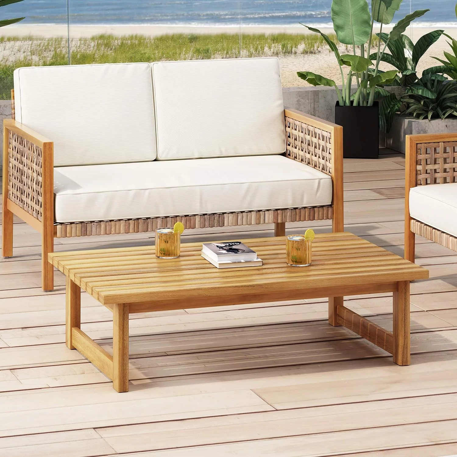 Timothy Outdoor Acacia Wood Coffee Table, Teak Finish