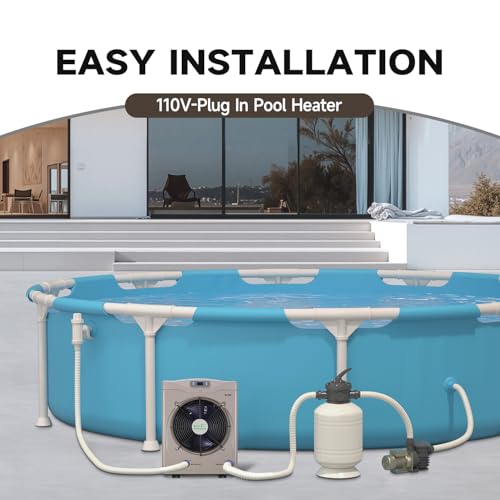 Above Ground Pool Heater EU50, Max 16184BTU Up to 5000gallons Electric Swimming Pool Heat Pumps, Titanium Heat Exchanger, 5.62 COP, 110V/120V, Fits 8/11/15 Foot Pools Heating Pool Warmer