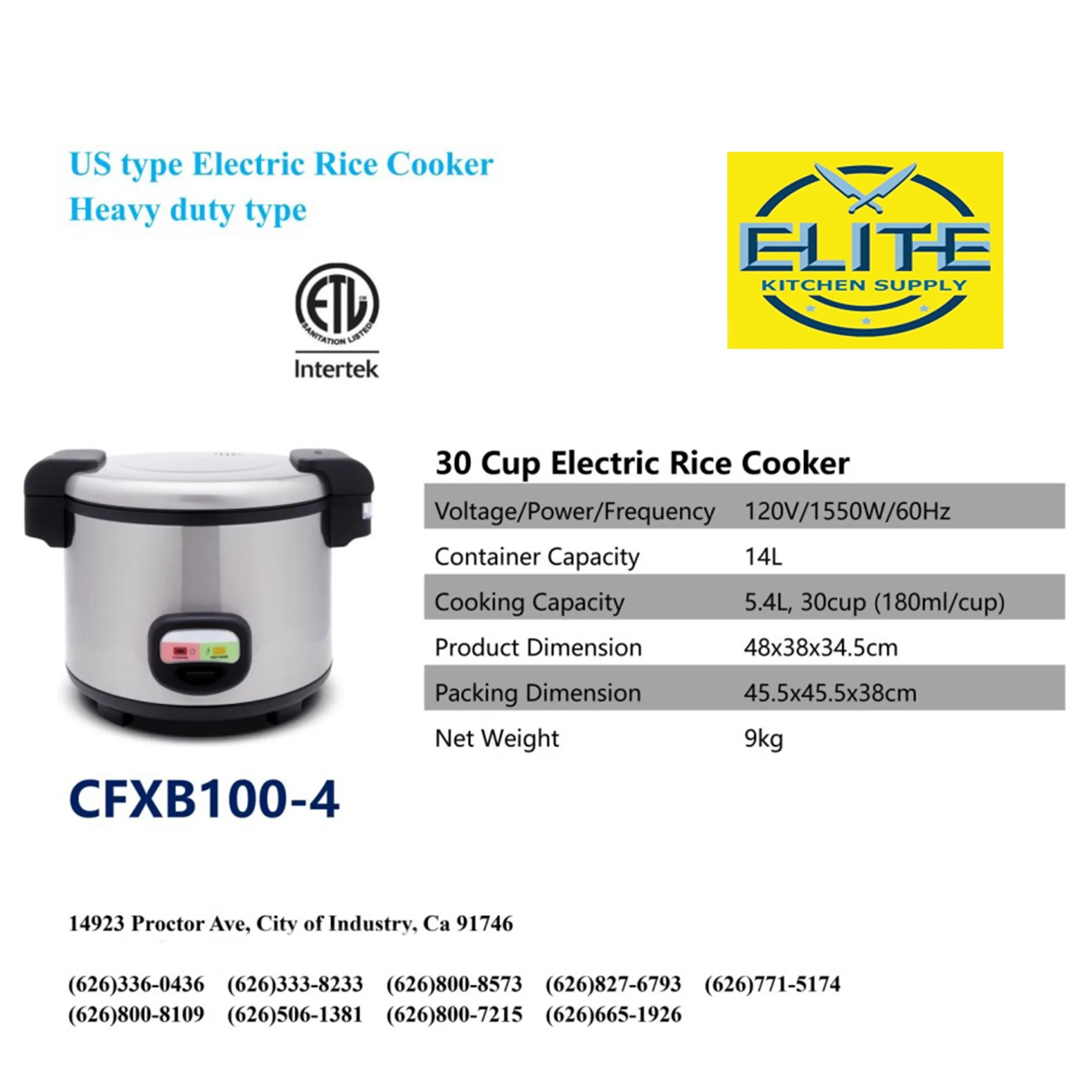 30 Cup Commercial Rice Cooker and Warmer, Stainless Steel Rice Cooker, Restuarant SS NSF
