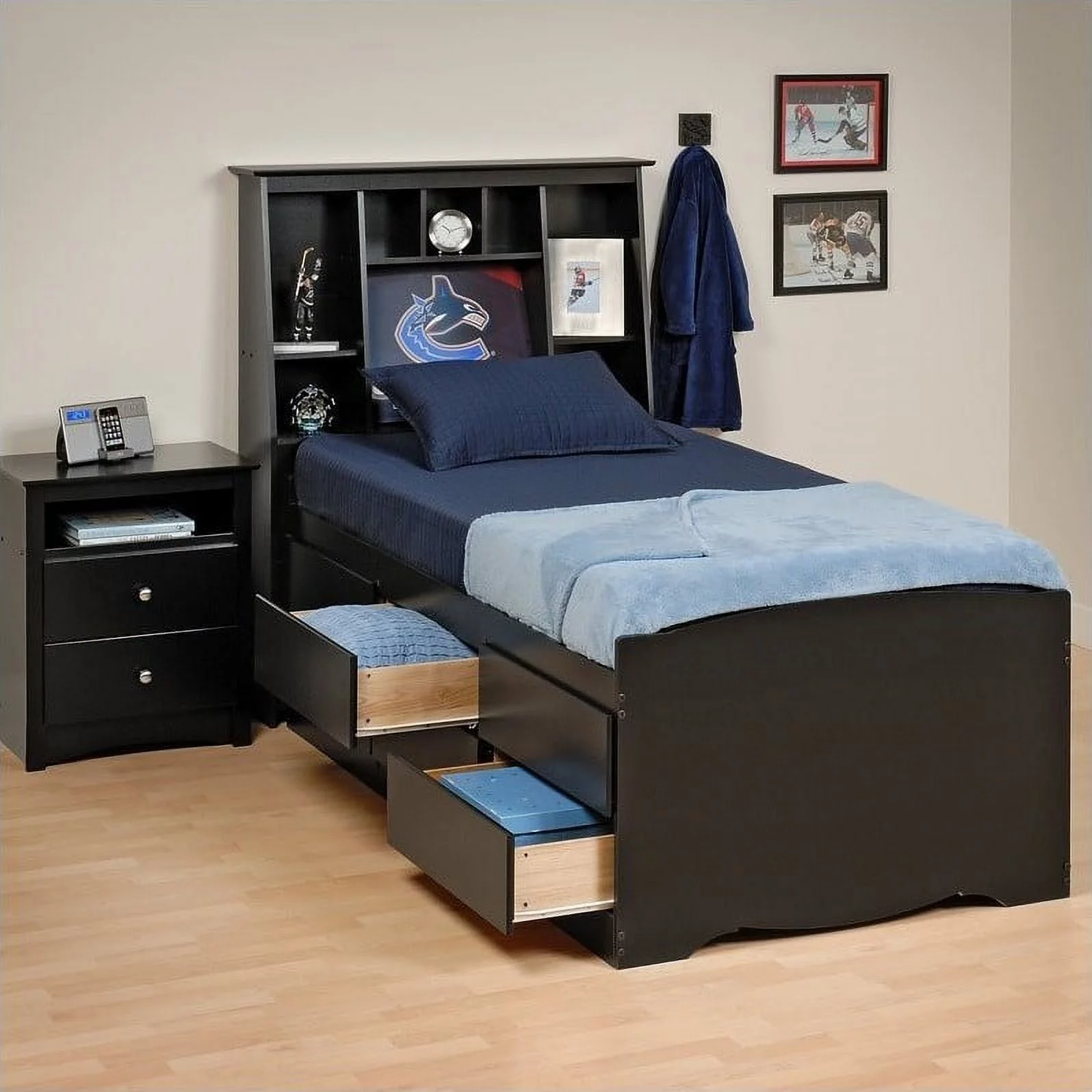 Kingfisher Lane Contemporary Wood Tall Twin Platform Storage Bed in Black