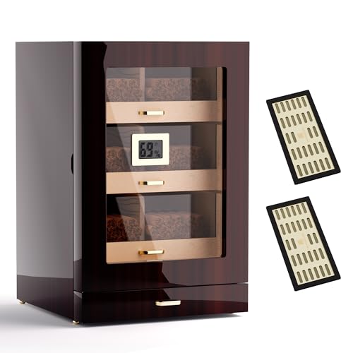 Woodronic Cigar Cabinet Humidor for 200-250 Cigars with Accessory Drawer, Crystal Humidifiers, USB Cables for Electric Humidifiers, Lock & Keys and Spanish Cedar Lining, Home & Commercial Display