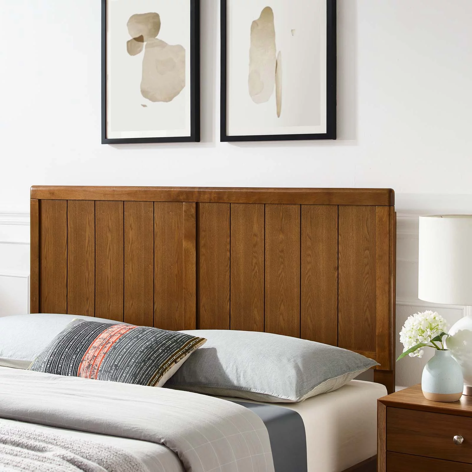 Headboard, King Size, Wood, Brown Walnut, Modern Contemporary Urban Design, Bedroom Master Guest Suite