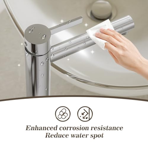 Phiestina Brushed Gold One Hole High Bathroom Vessel Sink Faucet, Single Hole Single Handle Tall Bathroom Faucet, with Pop Up Drain and Water Supply Line,FH01-BG-V