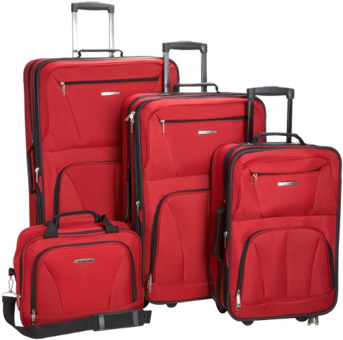 Rockland Journey Softside Upright Luggage Set,Expandable, Lightweight, Black, 4-Piece (14/19/24/28)