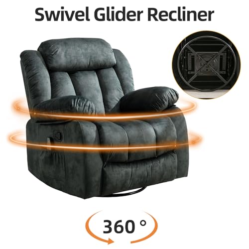 INZOY Massage Swivel Rocker Recliner with Heat and Vibration, Manual Rocking Recliner Chair with Vibrating Massage, Comfy Padded Overstuffed Soft Fabric Heated Recliner, Brown