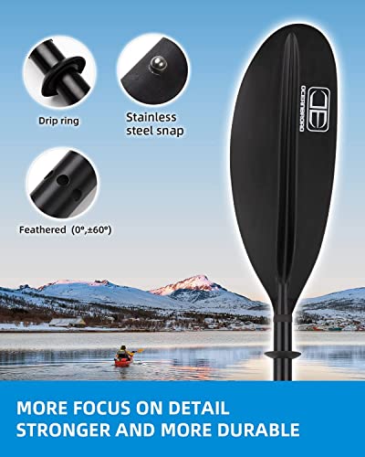 OCEANBROAD Kayak Paddle 86in/218cm, 90.5in/230cm, 95in/241cm Alloy Shaft Kayaking Boating Canoeing Oar with Paddle Leash