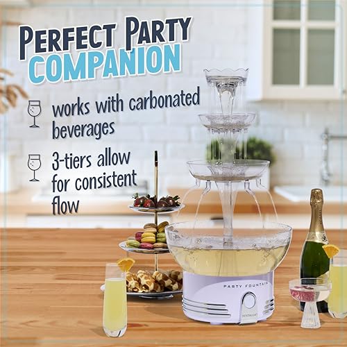 Nostalgia LPF230 3-Tier Lighted Party Fountain, Holds 1.5 Gallons, LED Lighted Base, Includes 8 Reusable Cups