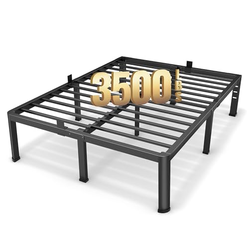 18 Inch Full Size Metal Platform Bed Frame with Round Corners, Storage Space Under High Bed Frame-Heavy Duty Steel Slats Support, Noise Free - Easy Assembly - No Box Spring Needed