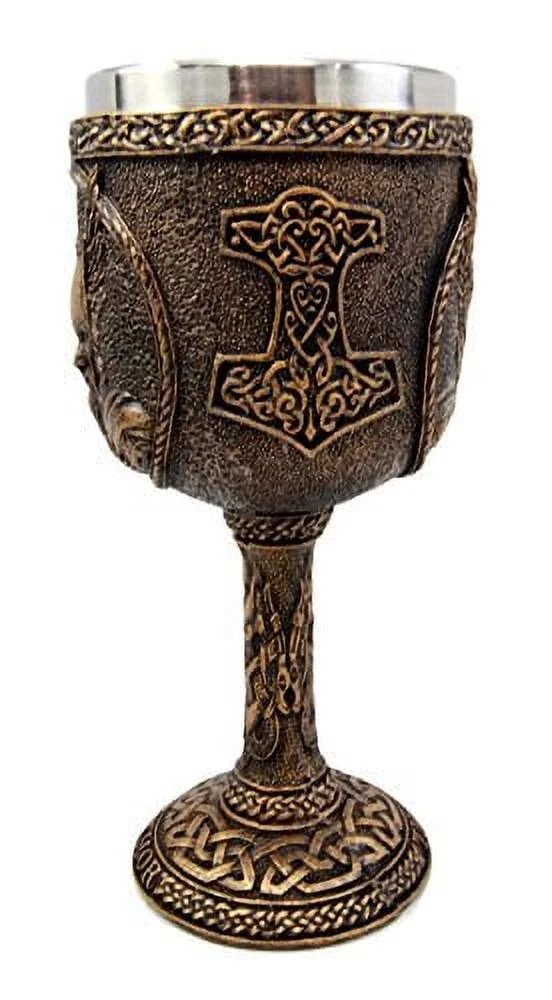Atlantic Collectibles Norse Mythology Thor God Of Thunder Asgard Prince 7oz Resin Wine Goblet Chalice With Stainless Steel Liner