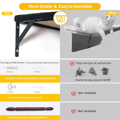 Modern Wall-Mounted Cat Furniture - 5pcs Cat Wall Shelves, Wooden Climber Includes House, Bridge, Tree, Steps, and Scratcher (Black)