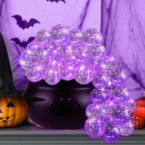 Halloween Witches Cauldron Decorations, DIY Bubbling Large Cauldron Bowl Set with Clear Plastic Balls and String Light for Halloween Hocus Pocus Party Indoor Outdoor Decor