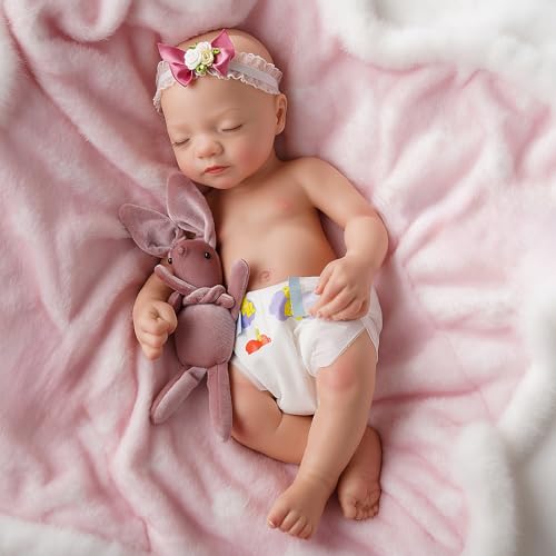 BABESIDE Lifelike Reborn Baby Dolls Aurora 16 Inch (Weight 4 lb) Full Platinum Silicone Reborn Baby Dolls Anatomically Correct Sleeping Baby Girl Real Life Baby Doll with Feeding Kit & Gift Box