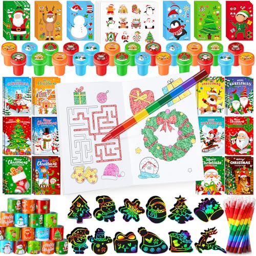 BenLouis Christmas Party Favors for Kids Xmas Classroom Gifts Prize Stockings Filler Coloring Books Bulk for Students Kids Crafts Holiday School Goodie Bag Stuffer（48Set Christmas）