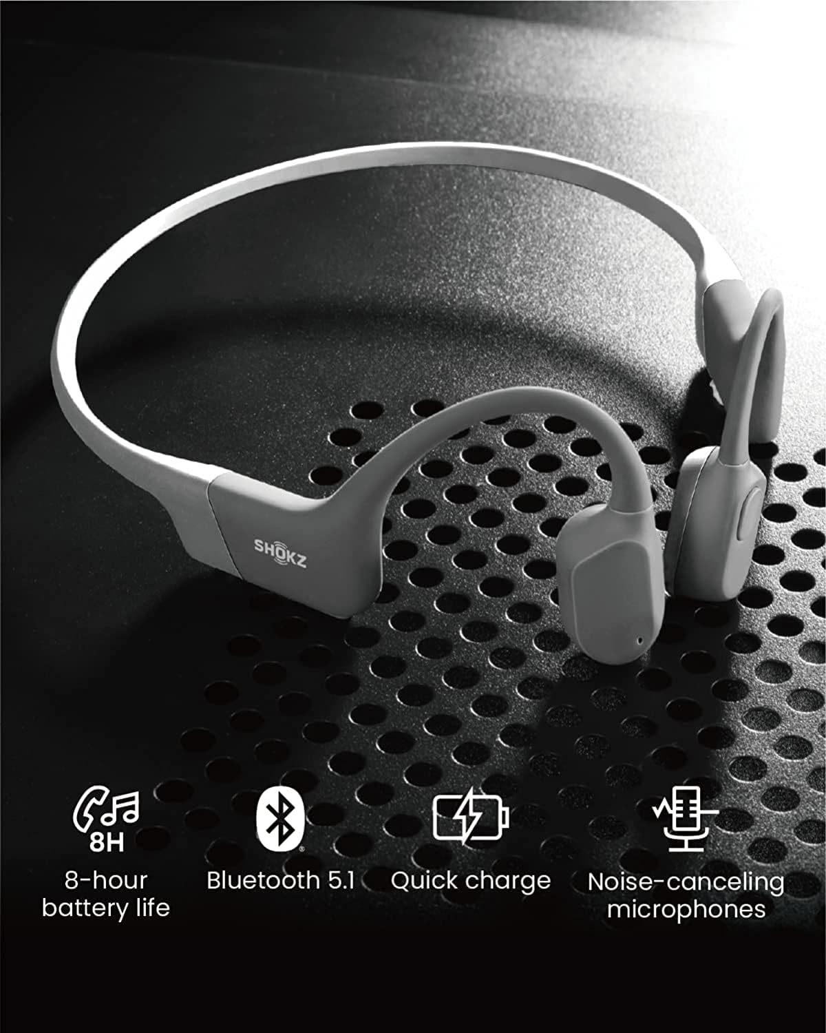 SHOKZ OpenRun Bluetooth Bone Conduction Running Headphones - SS23 - One - Grey