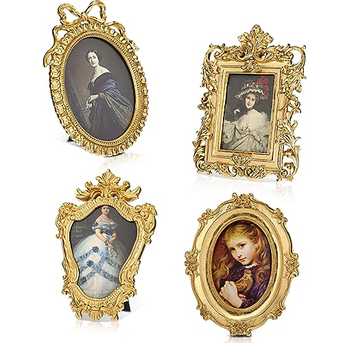 Geetery 4 Pcs Black Gothic Vintage Picture Frames Set Antique Picture Frame Small Mini Luxury Ornate Oval Circle Rectangle Wall Hanging Decor for Gallery Wall Photo Display Tabletop Home Decoration