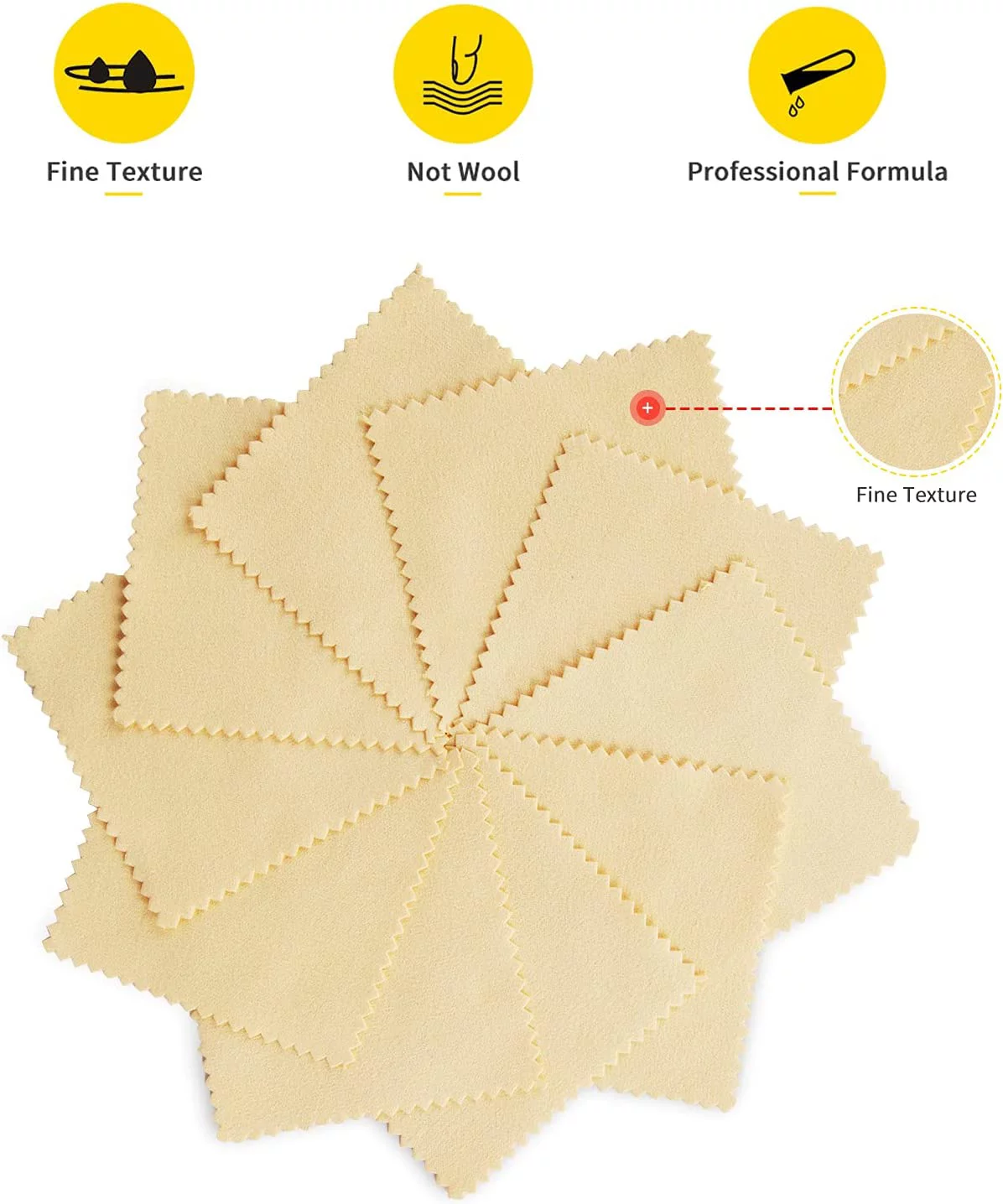 CATIFLIN 100pcs Premium Jewelry Cleaning Cloth, Silver Polishing Cloth Individually Wrapped, for Sterling Silver, Gold, Brass, Silverware, Coin, Ring, Watch and More (Yellow, 3.15