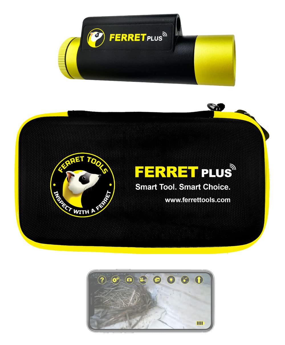 Ferret Plus Wireless Inspection Camera – WiFi Borescope with on-Board Memory & Voltage Detector, 720p HD, Adjustable LED Lights, IP67 Rated, Trades Camera Comes with Free App & Various Rod adaptors