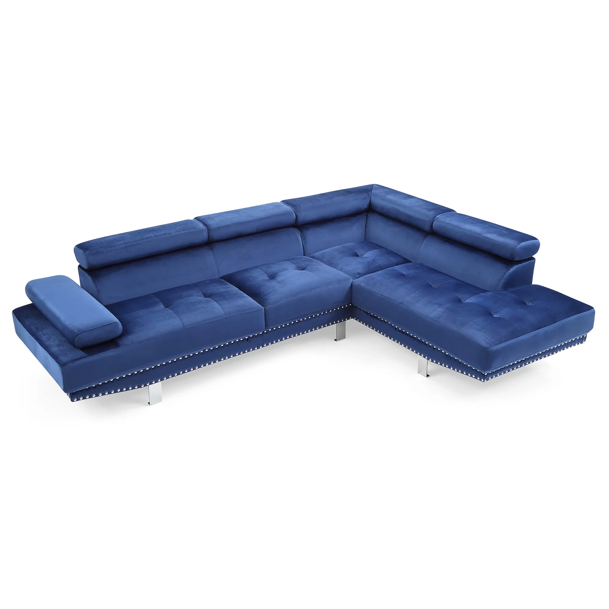 Passion Furniture  Derek 109 in. 2 Piece Velvet L Shape Sectional Sofa in Navy Blue