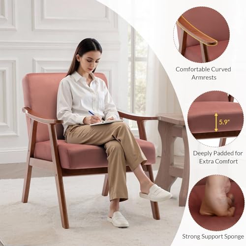 Rovibek Upholstered Accent Chair with Arms - Mid Century Modern Accent Chairs with Wood Frame, Upholstered Arm Chairs with 5.9in Thick Foam, Beige Occasional Chair, Set of 2