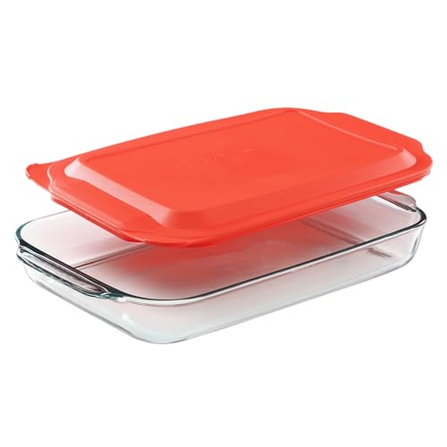 Pyrex Easy Grab 2-Qt Glass Baking Dish with Lid, Tempered Glass Baking Dish with Large Handles, Non-Toxic, BPA-Free Lid, Dishwashwer, Microwave, Freezer and Pre-Heated Oven Safe