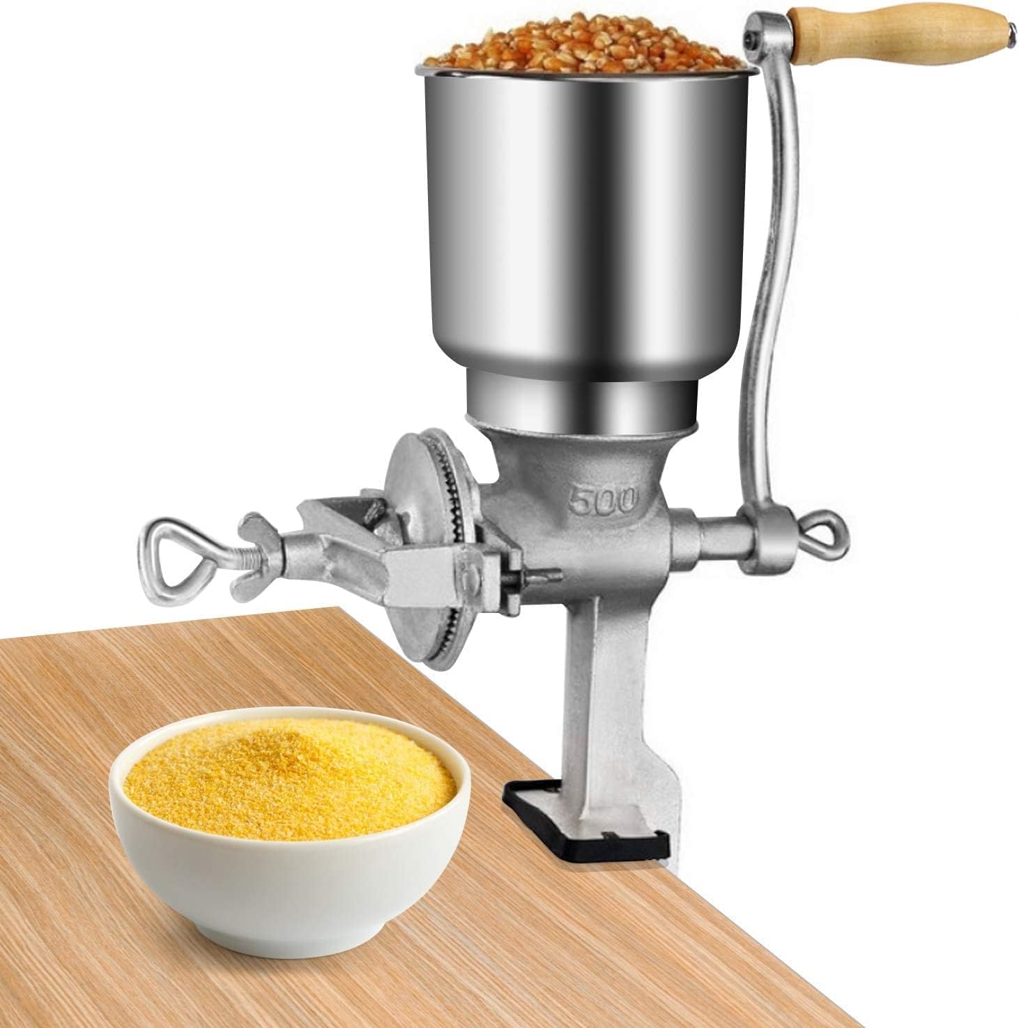 Manual Grain Grinder, Portable Hand Crank Grain Mill Home Kitchen Powder Grinding Machine Countertop Clamp Design, for Wheat Nut Spice Corn Coffee Beans Grain Grinder
