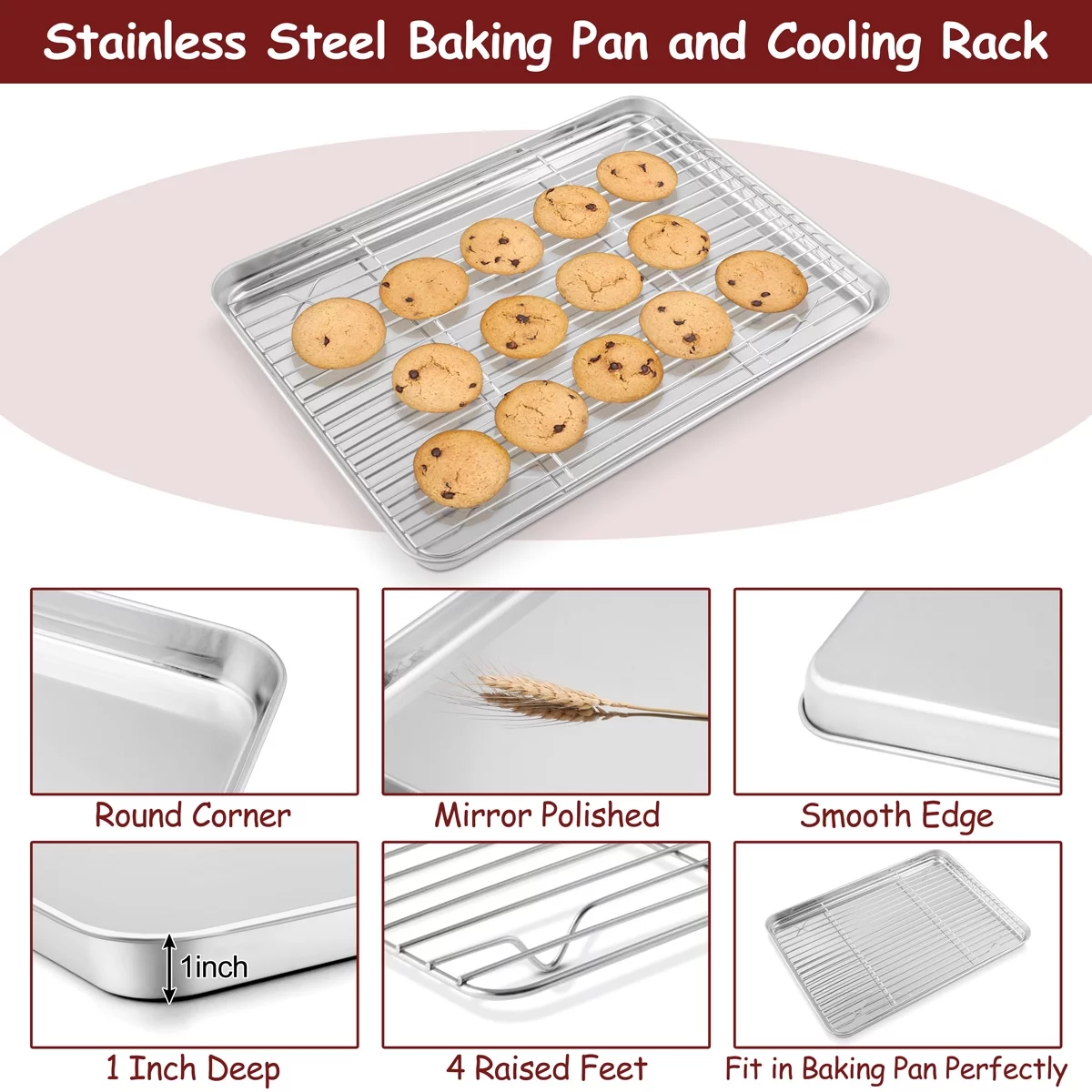 Vesteel Stainless Steel Baking Sheet Tray Cooling Rack with Silicone Baking Mat Set, Cookie Pan with Cooling Rack Set of 9 (3 Sheets + 3 Racks + 3 Mats), Heavy Duty & Dishwasher Safe