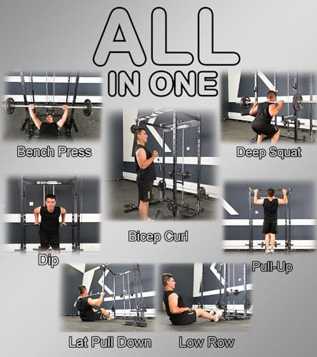 Eonfit E5 Smith Machine with Vertical Leg Press, Power Cage Squat Rack with LAT-Pull Down Cable Crossover Rotating Arms System Home Gym Equipment All in One (E5 RED)