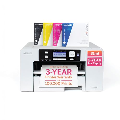 Sawgrass SG1000 Sublimation Printer Bundle | Professional Dye-Sublimation Printer with 31mL SubliJet UHD Inks & TruePix Paper | Prints Up to 11”x17” | Wi-Fi | Auto-Maintenance | Business-Ready