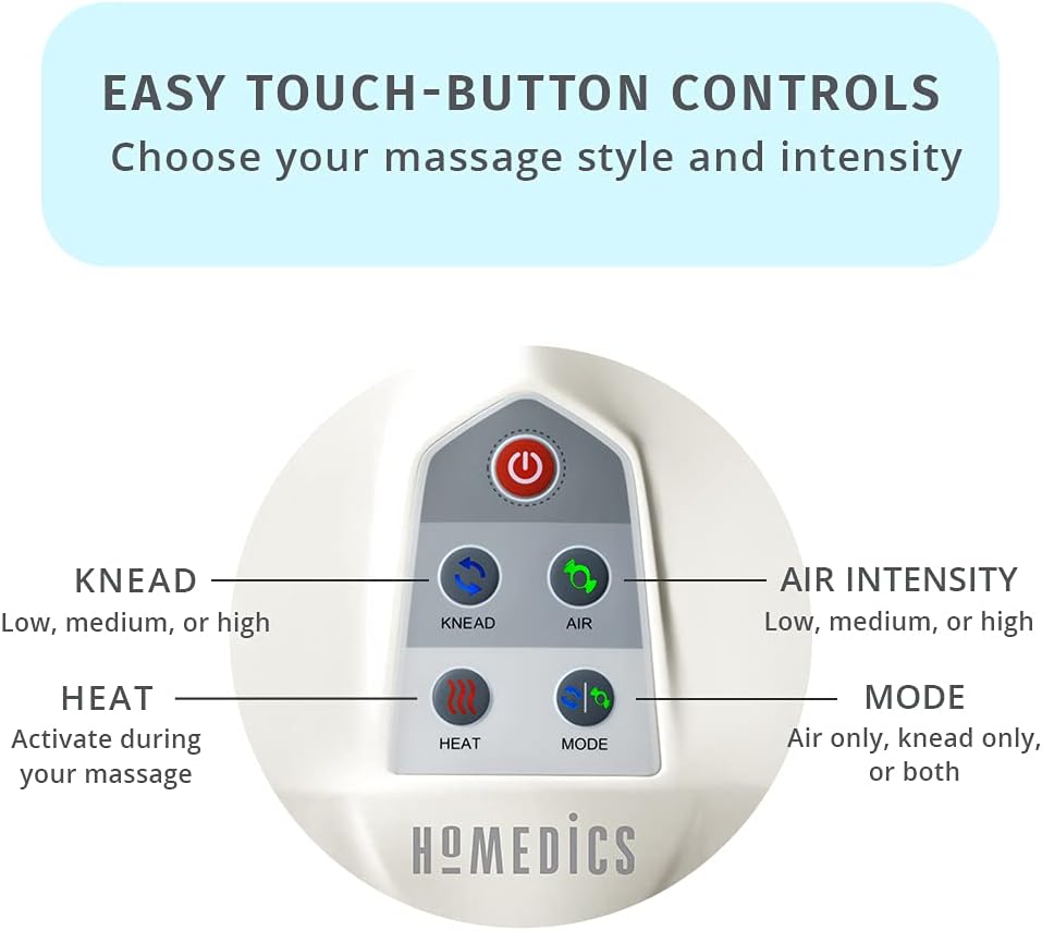 HoMedics Shiatsu Air 2.0 Foot Massager with Soothing Heat and Rhythmic Air Compression, 3 Customized Controls and Intensities, Washable Liner, At-Home Kneading Massage Relaxes Feet, 3 Speed Options