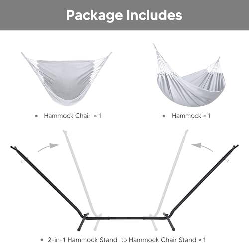 SUNCREAT 2-in-1 Hammocks Hammock Chair with Stand, 475 lbs Capacity, Heavy Duty Two Person Hammock with Stand, Patent Pending, Blue Stripe