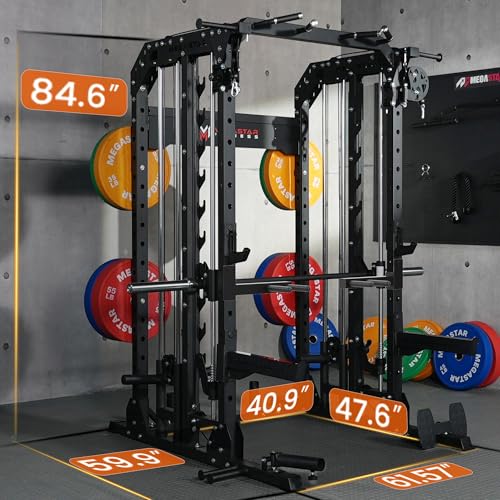 Smith Machine Home Gym with Aluminum Pulley Set - 2000lbs Capacity All-in-One Power Rack with Cable Crossover, Pull-Up Bar & Dip Station, Includes 18 Attachments, P107 Anvil
