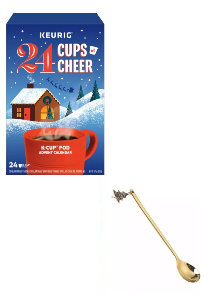 Keurig K Cups of Cheer Advent Calendar 24-ct. Coffee Gifts and Queen of the Castle Charm Christmas Spoon